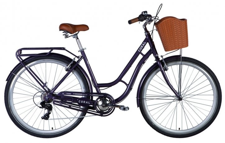 Велосипед AL 28" Dorozhnik CORAL FRW Vbr рама- " с багажником задн St с корзиной Pl с крылом St 2024 (сливовый ) OPS-D-28-405