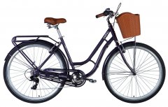 Велосипед AL 28" Dorozhnik CORAL FRW Vbr рама- " с багажником задн St с корзиной Pl с крылом St 2024 (сливовый ) OPS-D-28-405