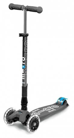 Самокат MICRO серии "Maxi Deluxe LED" – ВУЛКАНИЧЕСКИЙ СЕРЫЙ (сложный, до 50 kg, 3-х колесный, свет) MMD094