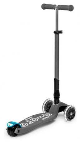 Самокат MICRO серии "Maxi Deluxe LED" – ВУЛКАНИЧЕСКИЙ СЕРЫЙ (сложный, до 50 kg, 3-х колесный, свет) MMD094