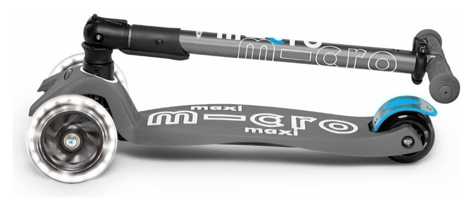 Самокат MICRO серии "Maxi Deluxe LED" – ВУЛКАНИЧЕСКИЙ СЕРЫЙ (сложный, до 50 kg, 3-х колесный, свет) MMD094