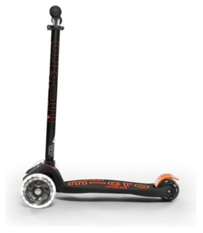 Самокат MICRO серии "Maxi Deluxe LED" - ЧЕРНО-ОРАНЖЕВЫЙ (до 50 kg, трехколесный, свет) MMD143