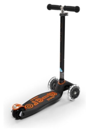 Самокат MICRO серии "Maxi Deluxe LED" - ЧЕРНО-ОРАНЖЕВЫЙ (до 50 kg, трехколесный, свет) MMD143