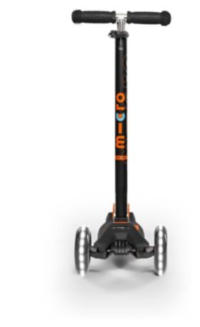 Самокат MICRO серии "Maxi Deluxe LED" - ЧЕРНО-ОРАНЖЕВЫЙ (до 50 kg, трехколесный, свет) MMD143
