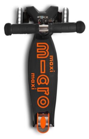 Самокат MICRO серии "Maxi Deluxe LED" - ЧЕРНО-ОРАНЖЕВЫЙ (до 50 kg, трехколесный, свет) MMD143